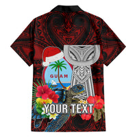 Custom Guam Christmas Hawaiian Shirt Santa Gift Latte Stone and Sea Turle Mix Hibiscus Chamorro Red Style LT03 - Polynesian Pride
