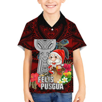 Custom Guam Christmas Hawaiian Shirt Santa Gift Latte Stone and Sea Turle Mix Hibiscus Chamorro Red Style LT03