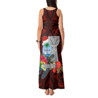 Custom Guam Christmas Tank Maxi Dress Santa Gift Latte Stone and Sea Turle Mix Hibiscus Chamorro Red Style LT03 - Polynesian Pride
