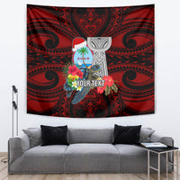 Custom Guam Christmas Tapestry Santa Gift Latte Stone and Sea Turle Mix Hibiscus Chamorro Red Style LT03 Red - Polynesian Pride