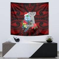 Custom Guam Christmas Tapestry Santa Gift Latte Stone and Sea Turle Mix Hibiscus Chamorro Red Style LT03 - Polynesian Pride