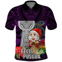 Guam Christmas Polo Shirt Santa Gift Latte Stone and Sea Turle Mix Hibiscus Chamorro Pink Style LT03
