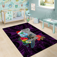 Custom Guam Christmas Area Rug Santa Gift Latte Stone and Sea Turle Mix Hibiscus Chamorro Pink Style LT03