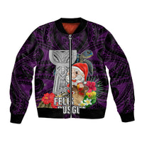 Custom Guam Christmas Bomber Jacket Santa Gift Latte Stone and Sea Turle Mix Hibiscus Chamorro Pink Style LT03
