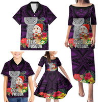 Custom Guam Christmas Family Matching Puletasi Dress and Hawaiian Shirt Santa Gift Latte Stone and Sea Turle Mix Hibiscus Chamorro Pink Style LT03