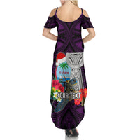 Custom Guam Christmas Summer Maxi Dress Santa Gift Latte Stone and Sea Turle Mix Hibiscus Chamorro Pink Style LT03 - Polynesian Pride