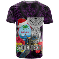 Custom Guam Christmas T Shirt Santa Gift Latte Stone and Sea Turle Mix Hibiscus Chamorro Pink Style LT03