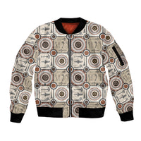 Tukenny Pattern Fijian War Clubs Sleeve Zip Bomber Jacket LT03 Unisex Beige - Polynesian Pride