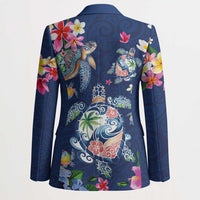 Hawaiian Turtles and Tropical Plants Blazer Blue Watercolor