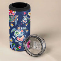 Hawaiian Turtles and Tropical Plants 4 in 1 Can Cooler Tumbler Blue Watercolor LT03 - Polynesian Pride