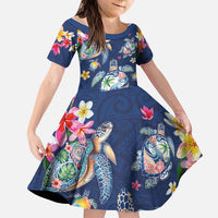 Hawaiian Turtles and Tropical Plants Family Matching Tank Maxi Dress and Hawaiian Shirt Blue Watercolor