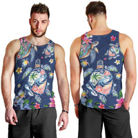 Hawaiian Turtles and Tropical Plants Men Tank Top Blue Watercolor LT03 - Polynesian Pride