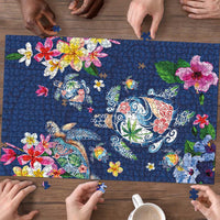 Hawaiian Turtles and Tropical Plants Puzzle Blue Watercolor