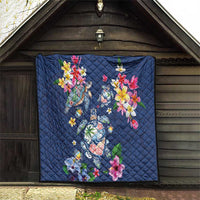 Hawaiian Turtles and Tropical Plants Quilt Blue Watercolor