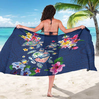 Hawaiian Turtles and Tropical Plants Sarong Blue Watercolor
