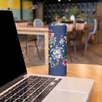 Hawaiian Turtles and Tropical Plants Skinny Tumbler Blue Watercolor