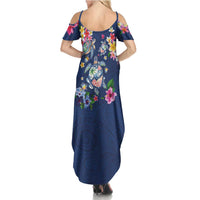Hawaiian Turtles and Tropical Plants Summer Maxi Dress Blue Watercolor LT03 - Polynesian Pride