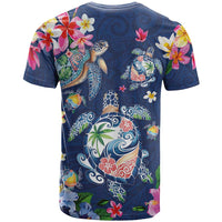 Hawaiian Turtles and Tropical Plants T Shirt Blue Watercolor LT03 - Polynesian Pride