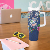 Hawaiian Turtles and Tropical Plants Tumbler With Handle Blue Watercolor LT03 - Polynesian Pride