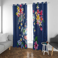 Hawaiian Turtles and Tropical Plants Window Curtain Blue Watercolor