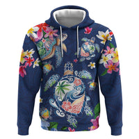 Hawaiian Turtles and Tropical Plants Zip Hoodie Blue Watercolor LT03 Pullover Hoodie Blue - Polynesian Pride