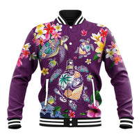 Hawaiian Turtles and Tropical Plants Baseball Jacket Purple Watercolor