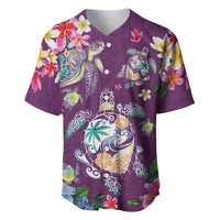 Hawaiian Turtles and Tropical Plants Baseball Jersey Purple Watercolor LT03 Purple - Polynesian Pride