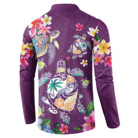 Hawaiian Turtles and Tropical Plants Button Sweatshirt Purple Watercolor
