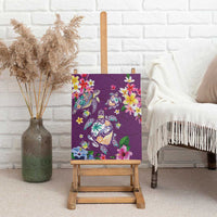 Hawaiian Turtles and Tropical Plants Canvas Wall Art Purple Watercolor