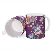 Hawaiian Turtles and Tropical Plants Ceramic Mug Purple Watercolor