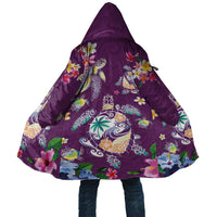 Hawaiian Turtles and Tropical Plants Cloak Purple Watercolor LT03 Unisex Purple - Polynesian Pride