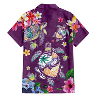 Hawaiian Turtles and Tropical Plants Family Matching Short Sleeve Bodycon Dress and Hawaiian Shirt Purple Watercolor LT03 - Polynesian Pride