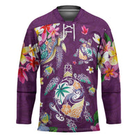 Hawaiian Turtles and Tropical Plants Hockey Jersey Purple Watercolor