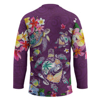 Hawaiian Turtles and Tropical Plants Hockey Jersey Purple Watercolor