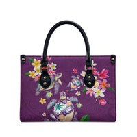 Hawaiian Turtles and Tropical Plants Leather Bag Purple Watercolor LT03 - Polynesian Pride