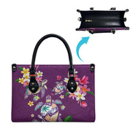 Hawaiian Turtles and Tropical Plants Leather Bag Purple Watercolor LT03 - Polynesian Pride