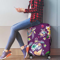 Hawaiian Turtles and Tropical Plants Luggage Cover Purple Watercolor