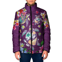 Hawaiian Turtles and Tropical Plants Padded Jacket Purple Watercolor LT03 Men Purple - Polynesian Pride