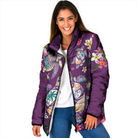 Hawaiian Turtles and Tropical Plants Padded Jacket Purple Watercolor LT03 Women Purple - Polynesian Pride