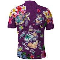 Hawaiian Turtles and Tropical Plants Polo Shirt Purple Watercolor