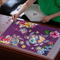 Hawaiian Turtles and Tropical Plants Puzzle Purple Watercolor