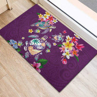 Hawaiian Turtles and Tropical Plants Rubber Doormat Purple Watercolor