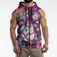 Hawaiian Turtles and Tropical Plants Sleeveless Zip Hoodie Purple Watercolor
