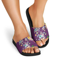 Hawaiian Turtles and Tropical Plants Slide Sandals Purple Watercolor LT03 - Polynesian Pride