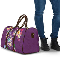 Hawaiian Turtles and Tropical Plants Travel Bag Purple Watercolor