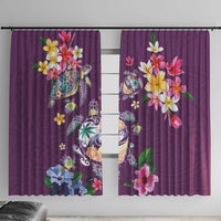Hawaiian Turtles and Tropical Plants Window Curtain Purple Watercolor LT03 With Hooks Purple - Polynesian Pride