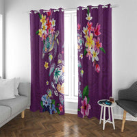Hawaiian Turtles and Tropical Plants Window Curtain Purple Watercolor LT03 With Grommets Purple - Polynesian Pride