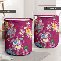 Hawaiian Turtles and Tropical Plants Laundry Basket Pink Watercolor