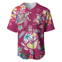 Hawaiian Turtles and Tropical Plants Baseball Jersey Pink Watercolor LT03 Pink - Polynesian Pride