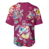 Hawaiian Turtles and Tropical Plants Baseball Jersey Pink Watercolor LT03 - Polynesian Pride
